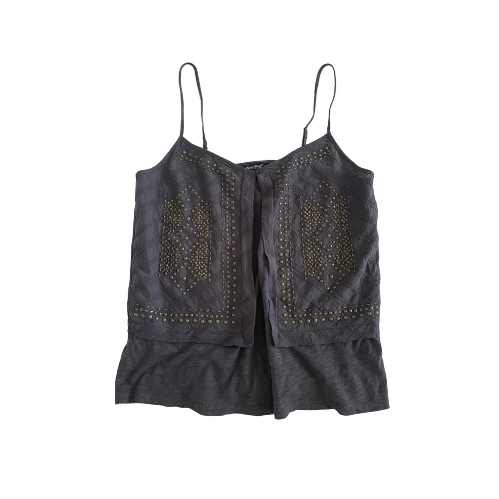 Boho Studded Cami Top Gray Sleeveless Tiered Strappy Size M by Lucky Brand